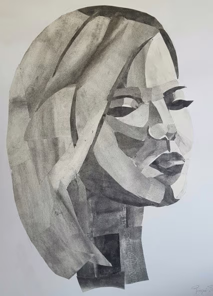 Foto del collage de la cabeza de una mujer