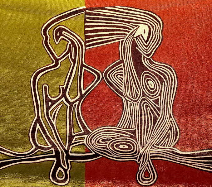 Foto de pintura con contorno de dos mujeres